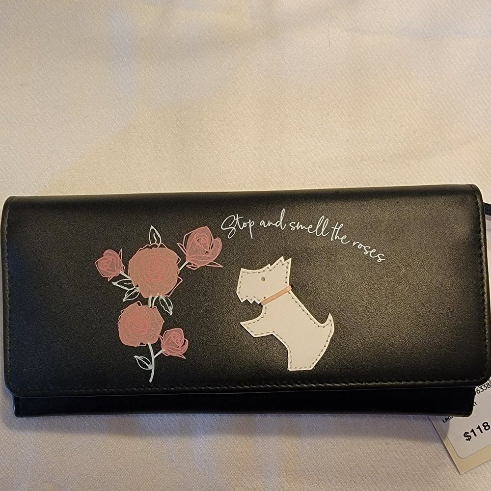 **NEW**  Radley London Black "Stop and Smell the Roses" Scottie Wallet